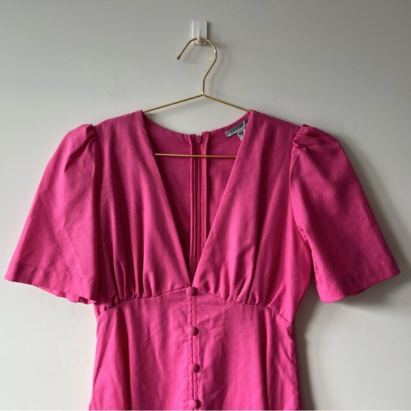 NWT Lalibela Fuschia/Hot Pink Linen Blend Short Sleeve Midi Dress - Picture 3 of 8